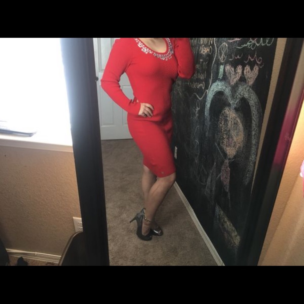 Knee length red dress